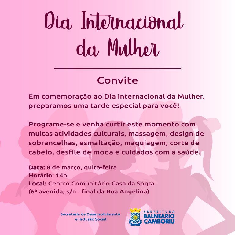 Dia Internacional da Mulher terá atrações culturais, atendimentos