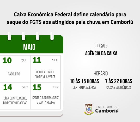 Caixa Econômica Federal define calendário para saque do FGTS aos atingidos pela chuva em Camboriú