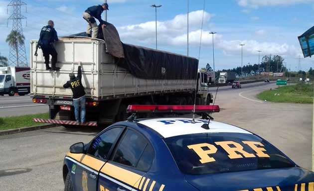 Carreta é apreendida na BR-101 com 450 mil maços de cigarros contrabandeados