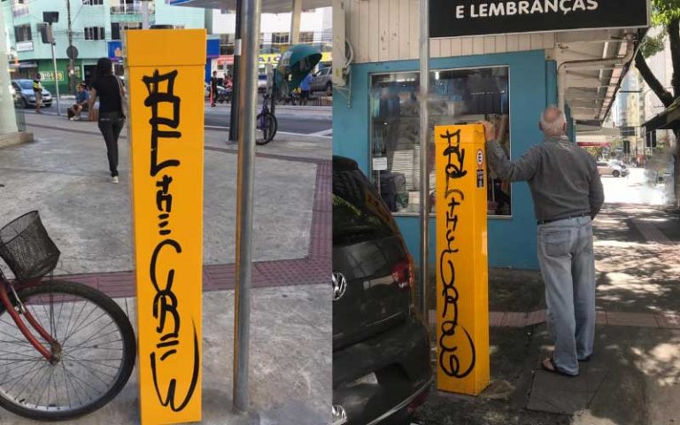 Antes de funcionar, dois parquímetros foram pichados em BC