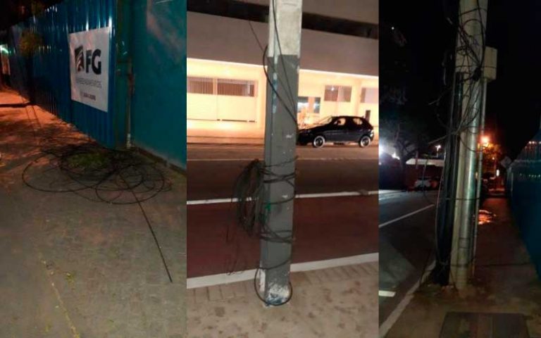 Moradores do Centro de BC reclama da iluminação pública e bagunça de fios