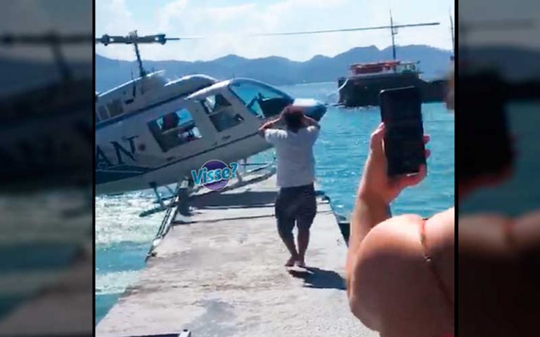 VÍDEO: Helicóptero de BC tenta pousar em píer de pousada e quase se acidenta