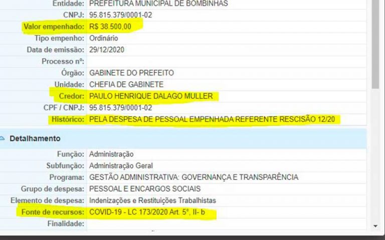 Bombinhas usa dinheiro da COVID para pagar rescisão do prefeito