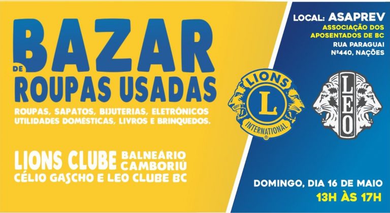 Bazar Beneficente do Lions e LEO Clube será neste domingo (16)