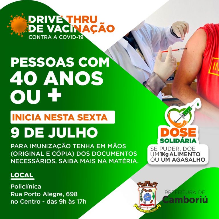 Sexta-feira inicia vacinação de pessoas com mais de 40 anos em Camboriú