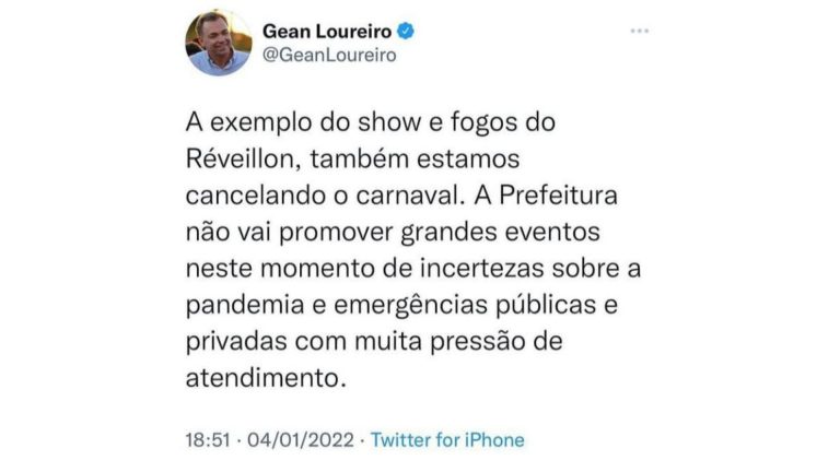 Gean Loureiro cancela Carnaval de Florianópolis
