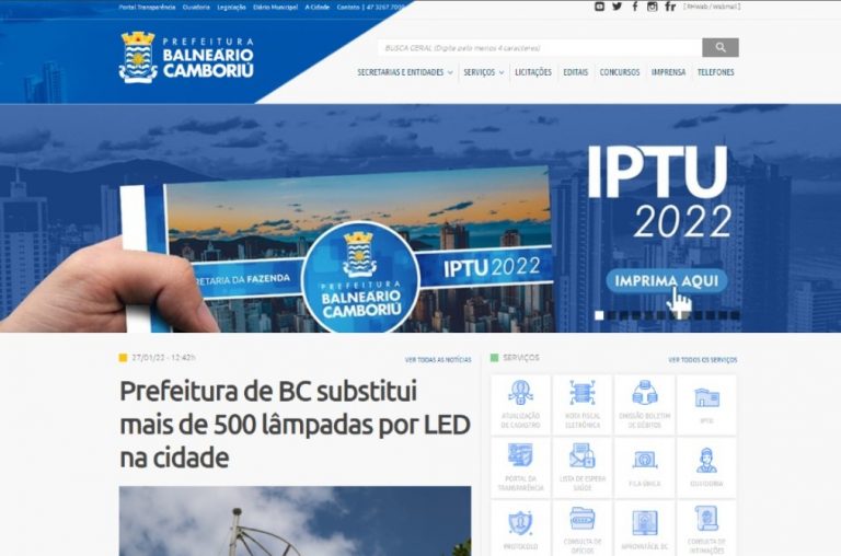 Site da Prefeitura de BC ficará fora do ar