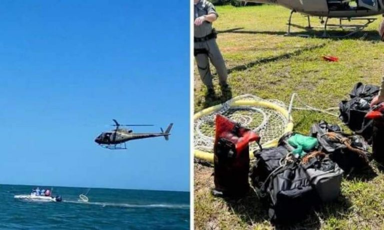 Várias mochilas carregadas de cocaína e maconha aparecem boiando no mar