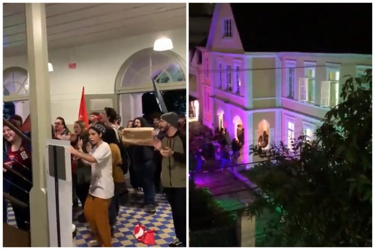 Com bandeiras do PT e da CUT, militantes invadem prédio da Igreja Luterana da Paz em Joinville
