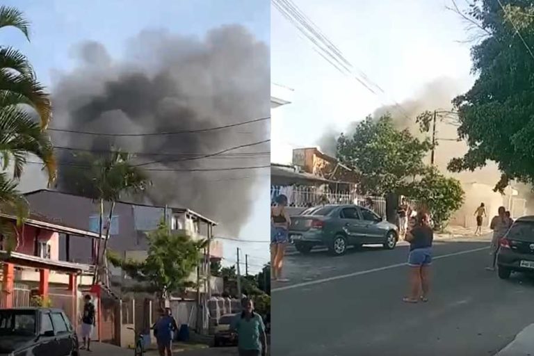 Incêndio de grande proporção atinge residências de madeira no Bairro dos Municípios