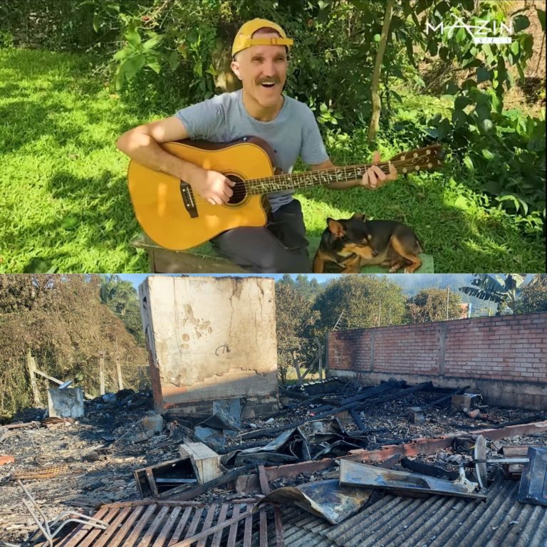 Artista Mazin Silva e família pedem ajuda após perder casa e todos os bens em incêndio, em Blumenau