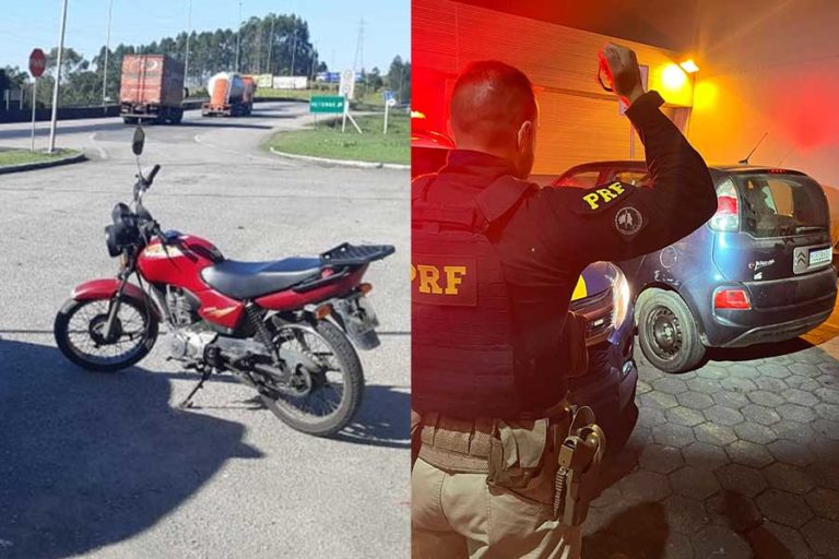 Moto e carro roubados são recuperados pela PRF