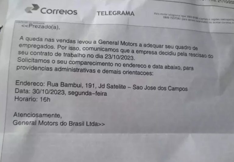 GM demite funcionários por telegrama em 3 fábricas do Brasil