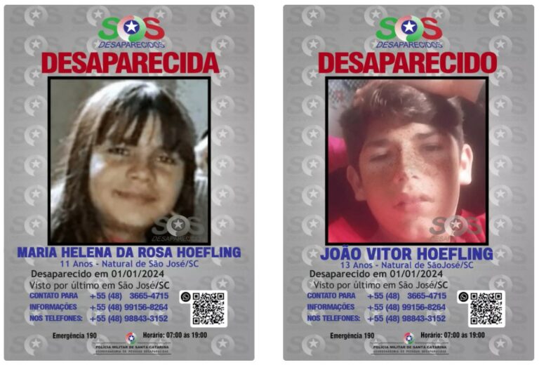 Irmãos de 13 e 11 anos desaparecem e são procurados em SC