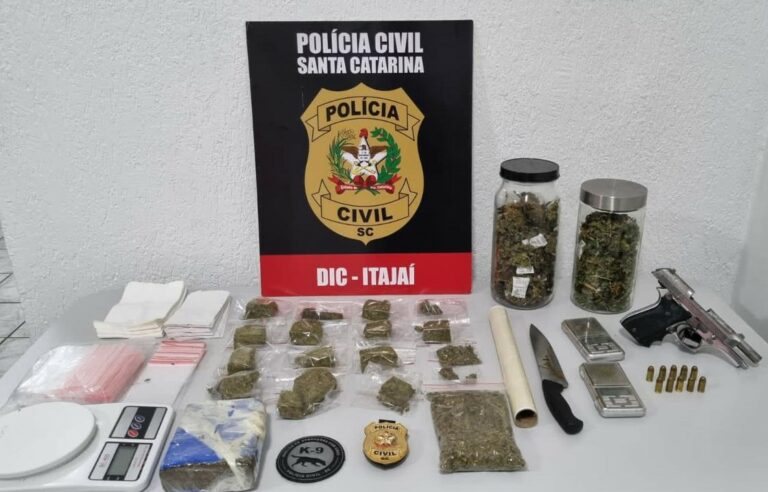 Polícia Civil prende três pessoas por tráfico de drogas e apreende arma de fogo em BC
