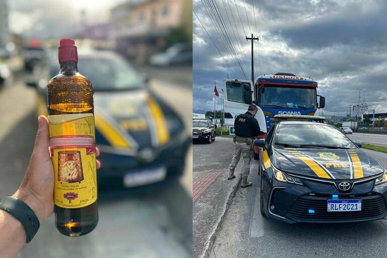 Caminhoneiro “mamado” é detido na BR-101 com garrafa de “pinga”