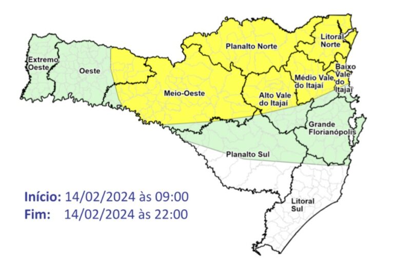 Quarta-feira (14) tem chuva intensa e temporais isolados no decorrer do dia