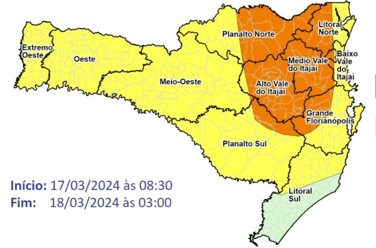 Defesa Civil alerta para chuvas intensas neste domingo (17)