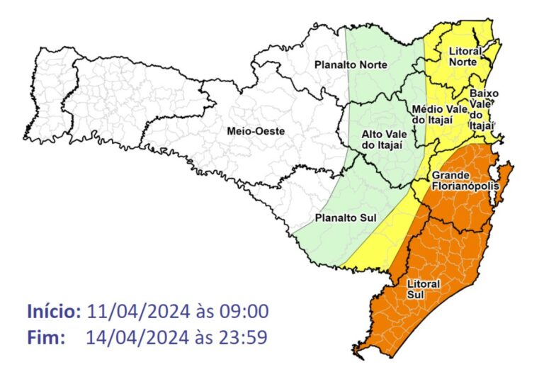 Defesa Civil alerta para temporais a partir desta quinta-feira (11)