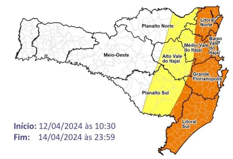 Defesa Civil reforça alerta para chuva persistente e volumosa em SC até o domingo (14)