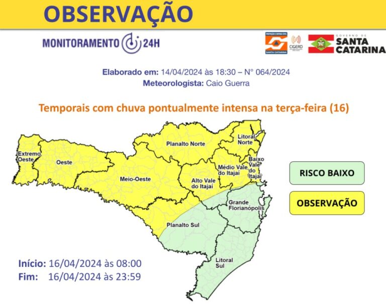 Condição de chuvas e temporais deve permanecer até terça (16)