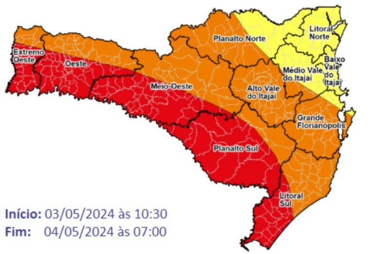 Defesa Civil renova alerta para temporais entre a sexta-feira e o sábado (04)