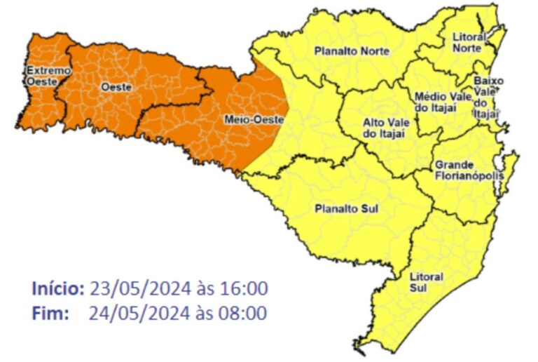 Defesa Civil alerta para temporais em regiões de SC