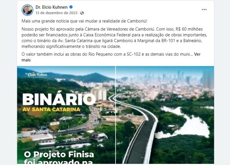 Prometido com obras, empréstimo de 60 milhões para Camboriú não sairá em 2024