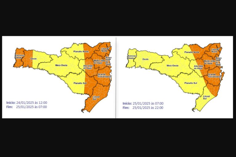 Defesa Civil de SC mantem alerta de temporais e chuva intensa entre sexta-feira (24) e sábado (25)