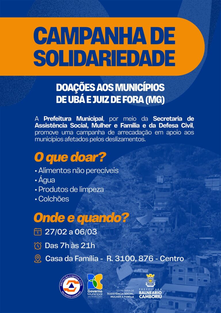 Balneário Camboriú arrecada donativos para municípios de Minas Gerais atingidos pelas chuvas