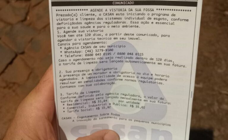 Casan pede atenção a comunicados nas faturas sobre Programa Esgotamento Sobre Rodas