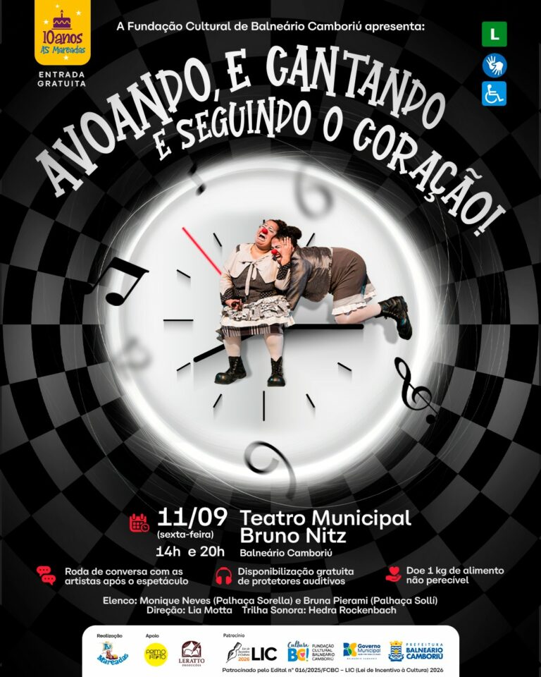 Espetáculo gratuito “Avoando e Cantando e Seguindo o Coração!” acontece nesta sexta-feira